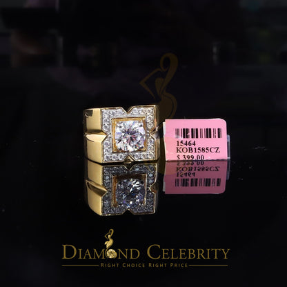 DiamondCelebritees 4.50ct Cubic Zirconia Yellow 925 Silver Men's Adjustable Ring SZ From 9 to 11