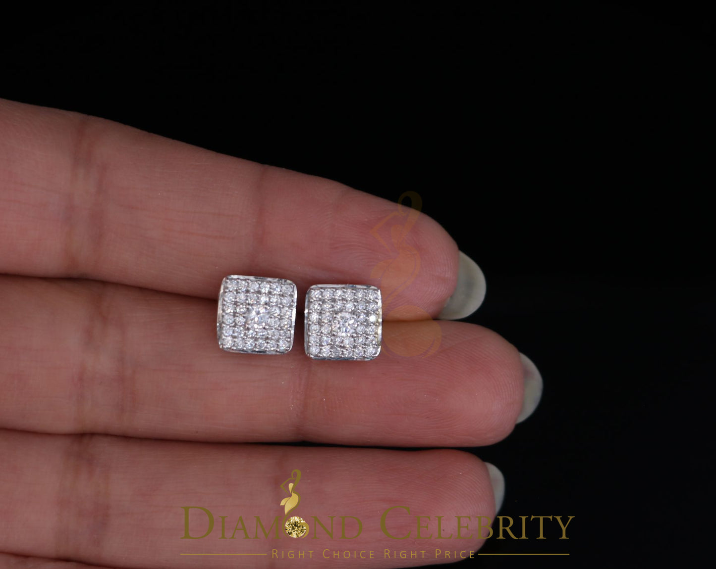 DiamondCelebritees  White 925 Silver 0.81ct Cubic Zirconia Women's & Men's Hip Hop Square Earrings