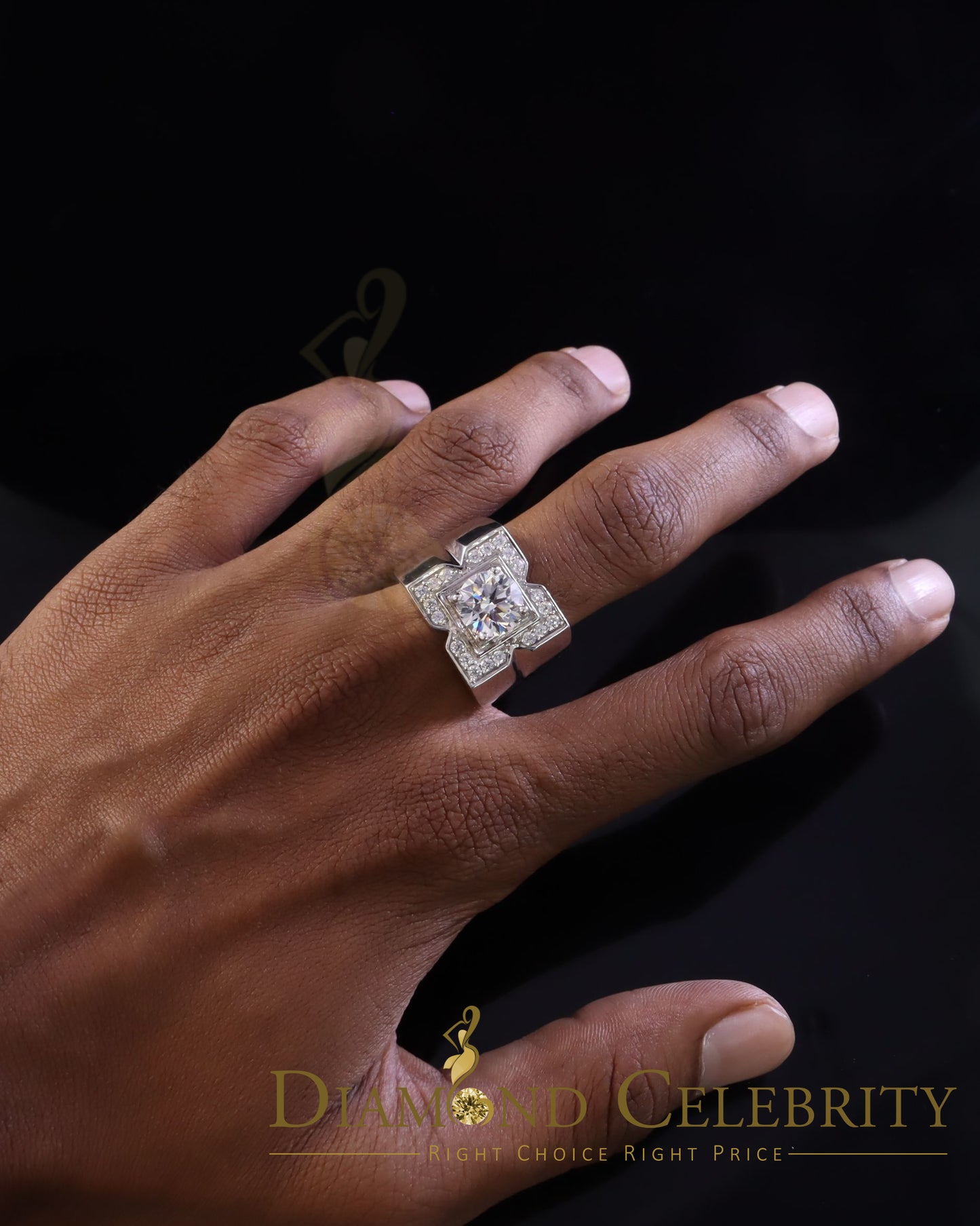 DiamondCelebritees 4.50ct Cubic Zirconia White 925 Silver Men's Adjustable Ring SZ From 9 to 11