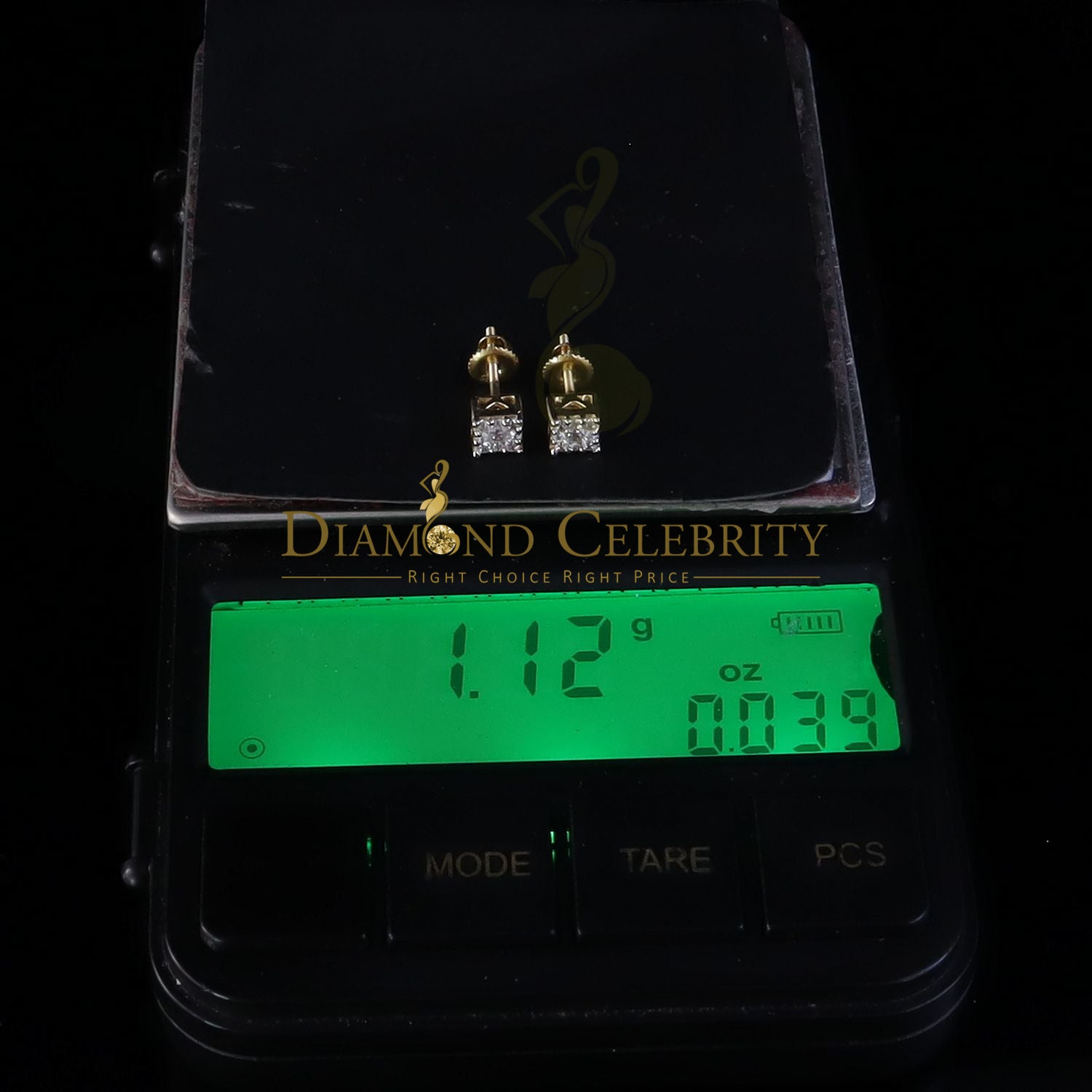 DiamondCelebritees  0.34ct Cubic Zirconia Hip Hop 925 Yellow Silver Women's & Men's Square Earrings