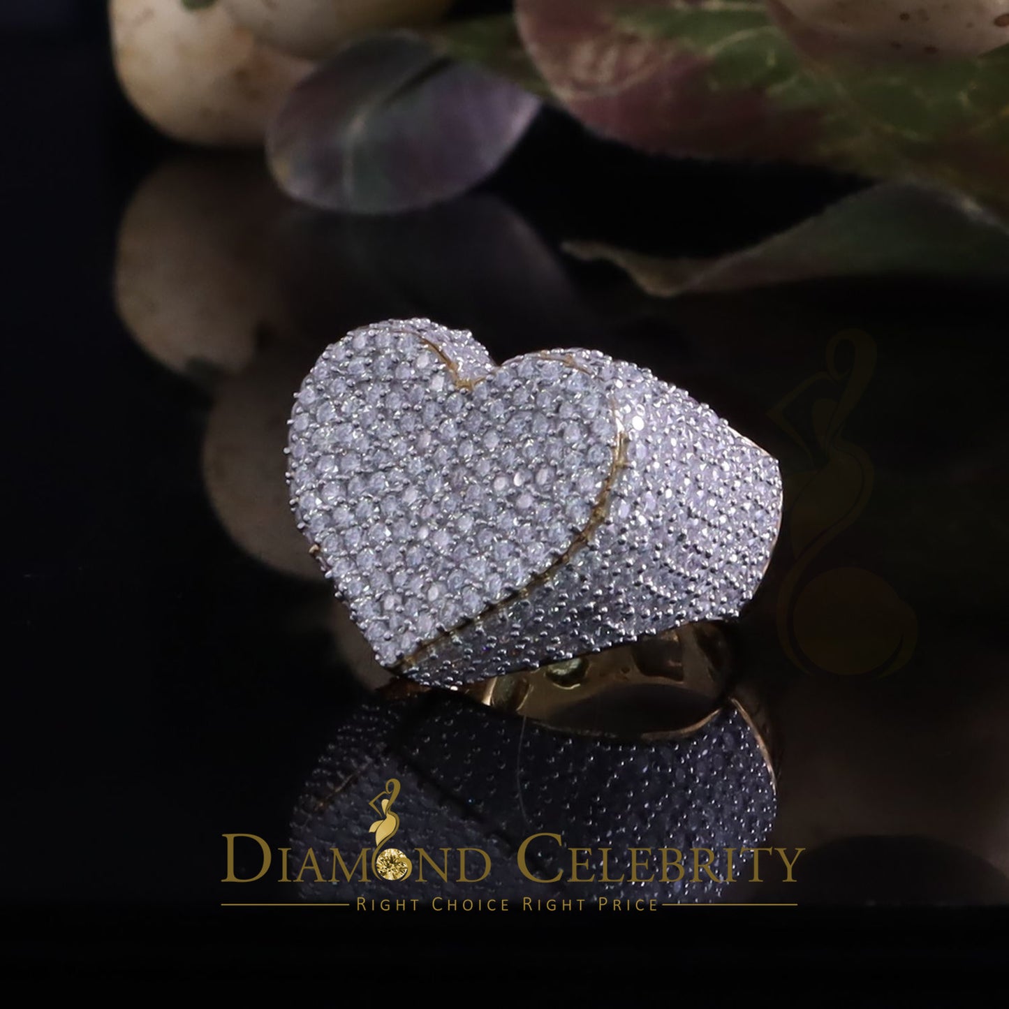 DiamondCelebritees Men's 925 Yellow Silver 5.00ct VVS 'D' Round Moissanite Heart Ring Size 8