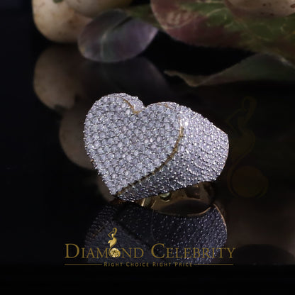 DiamondCelebritees Men's 925 Yellow Silver 5.00ct VVS 'D' Round Moissanite Heart Ring Size 8