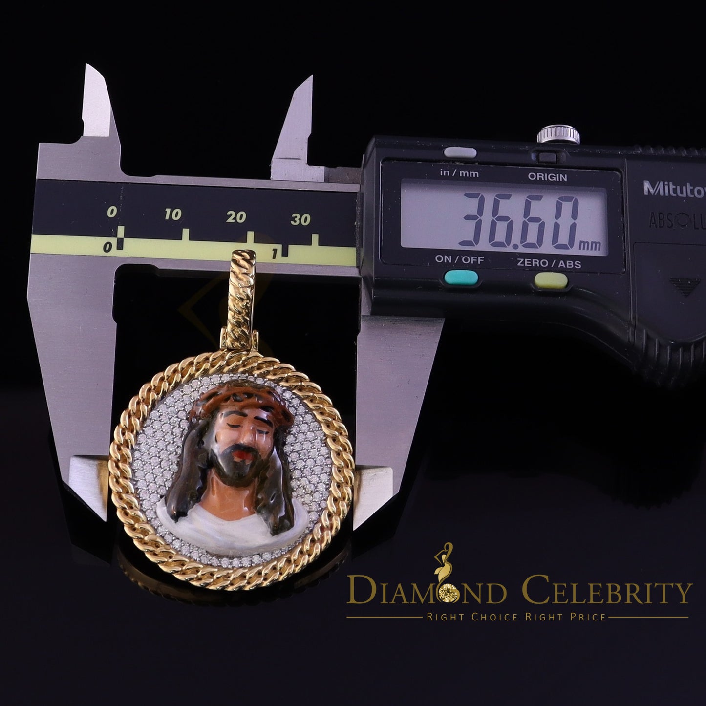 Diamondcelebritees 925 Sterling Silver 2.00ct W/Crushed Moissanite Yellow Jesus Charm Pendant