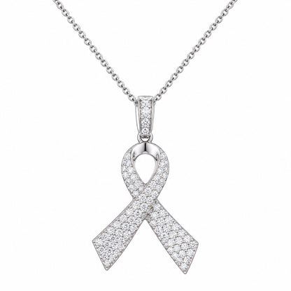 DiamondCelebritees 925 Silver White Clear 0.50ct CZ Hope Ribbon Pendant for Breast Cancer Support