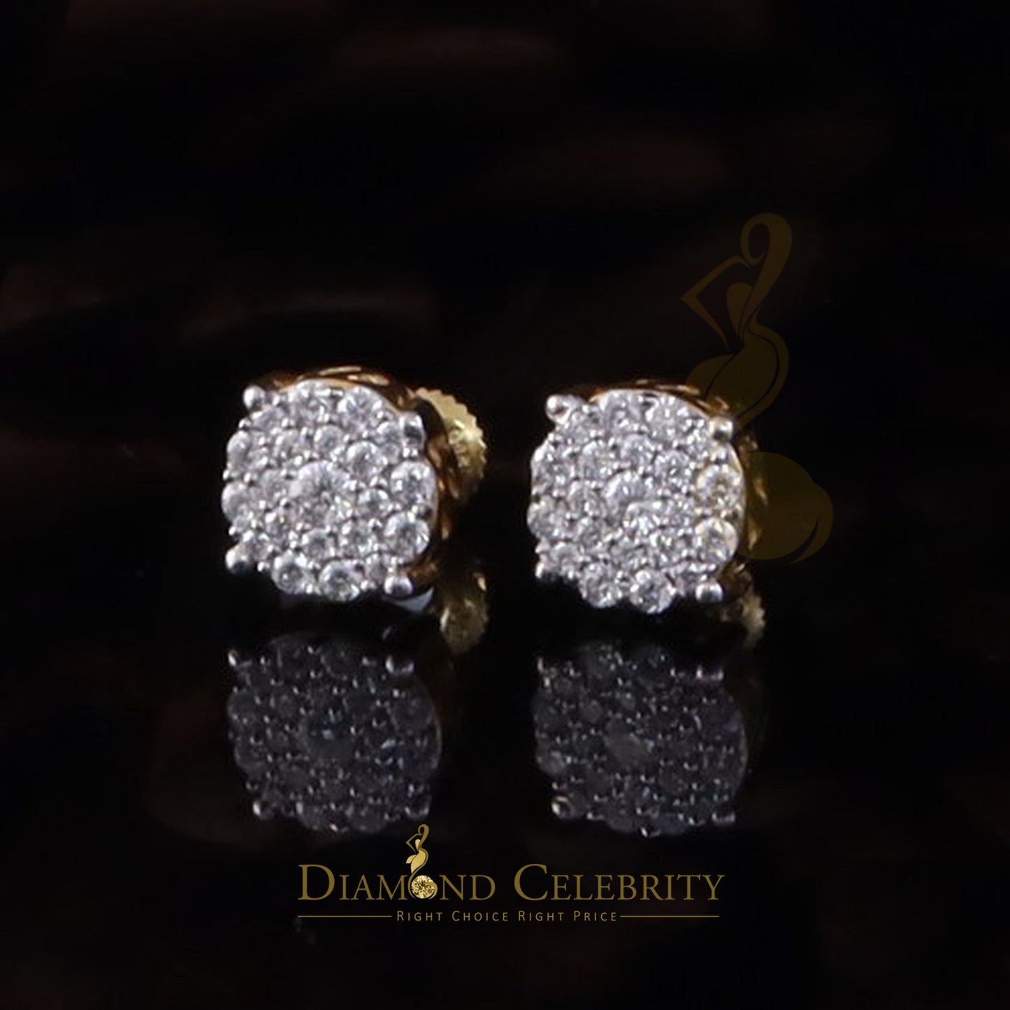 DiamondCelebritees Big Women's/Men's 925 Silver Yellow 0.50ct VVS D Moissanite Round Stud Earrings