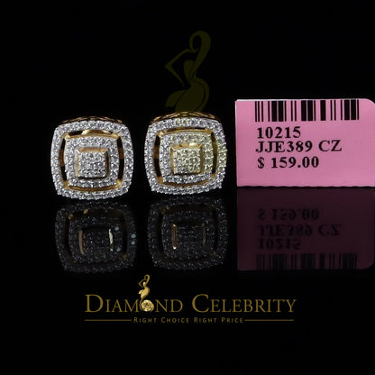 DiamondCelebritees  925 Yellow Sterling Silver 1.22ct Cubic Zirconia Women's Hip Hop Square Earrings