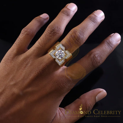DiamondCelebritees 4.50ct Cubic Zirconia Yellow 925 Silver Men's Adjustable Ring SZ From 9 to 11