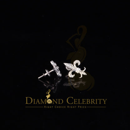 DiamondCelebritees  925 White Silver Fleur de Lis Screw Back 0.25ct Cubic Zirconia Women's Earrings