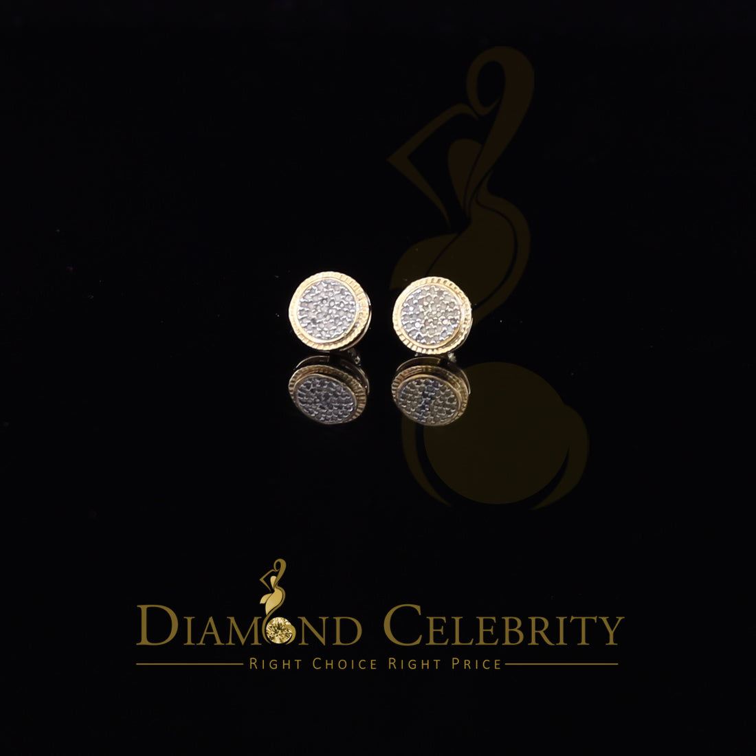 DiamondCelebritees 925 Sterling Silver 0.20 ct Diamond For Ladies & Mens Yellow Stud Round Earrings