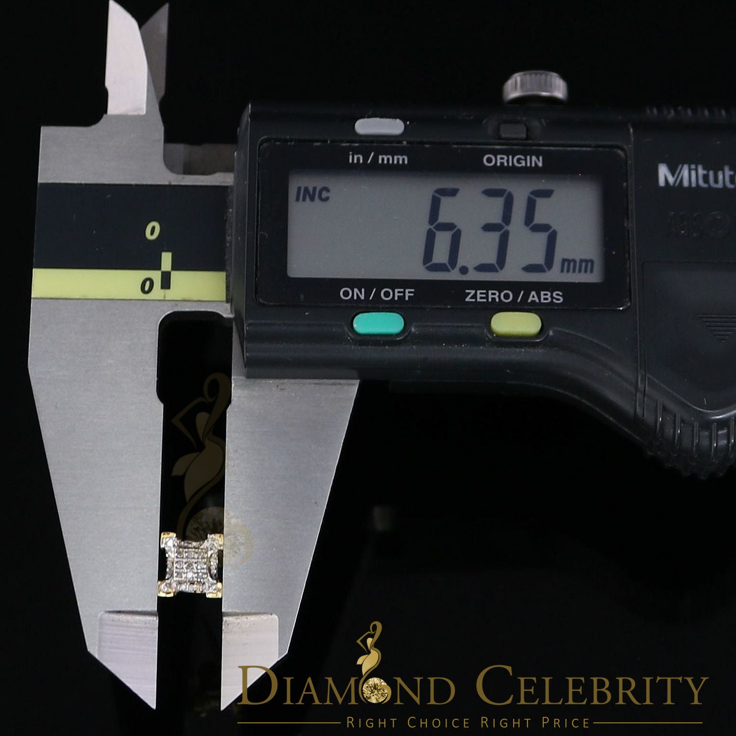 925 Sterling Silver Yellow Hip Hop 0.15ct Diamond Man & Women Square Earrings