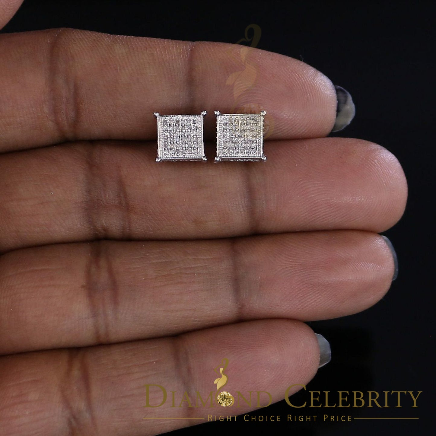 DiamondCelebritees 0.20ct Diamond Collection White 925 Sterling Silver Women & Men Square Earrings