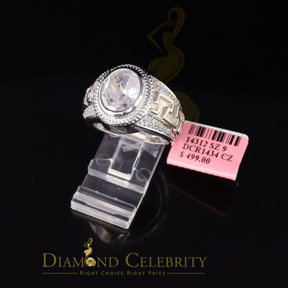 DiamondCelebritees 8.10ct White Silver Oval Cubic Zirconia Men Adjustable Ring From SZ 9 to 11