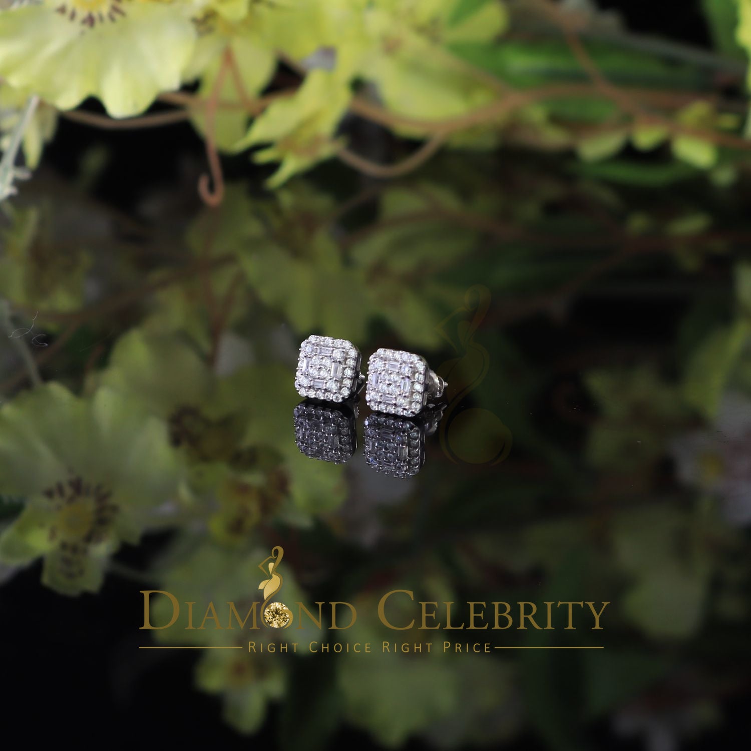 DiamondCelebritees  0.98ct Cubic Zirconia 925 White Silver Women's & Men's Hip Hop Square Earrings