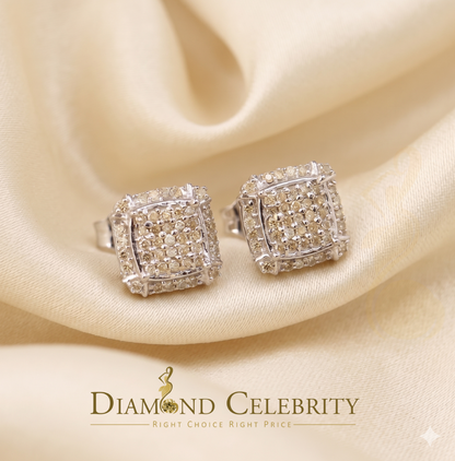 DiamondCelebritees 0.25ct Diamond 925 stud Sterling Silver White Square Earring For Men / Women