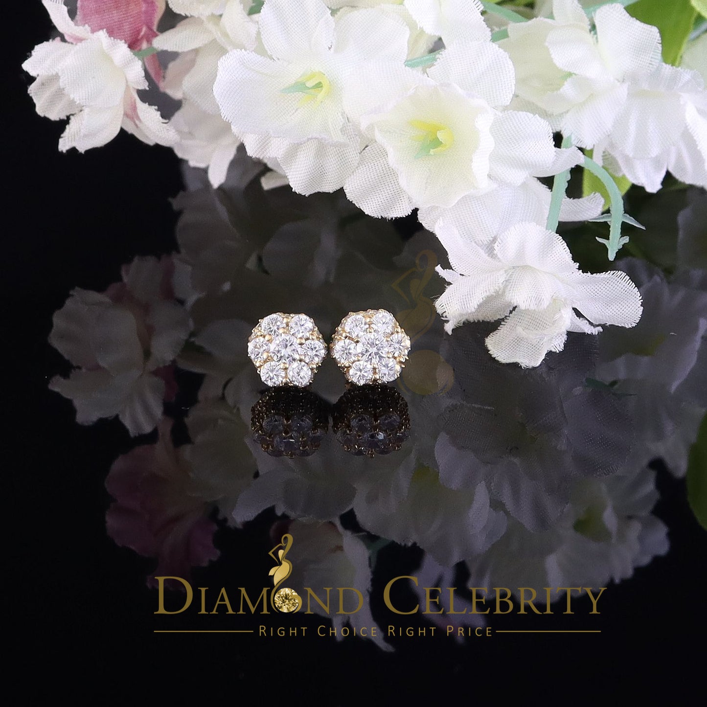 DiamondCelebritees  1.50ct Cubic Zirconia Sterling Yellow Silver For Men's / Women's Round Earring