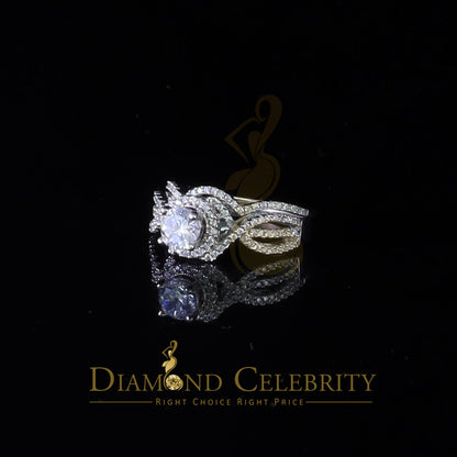 DiamondCelebritees 1.20ct Cubic Zirconia White 925 Silver Men's/ Women 2PC Bridal Rings Size 7