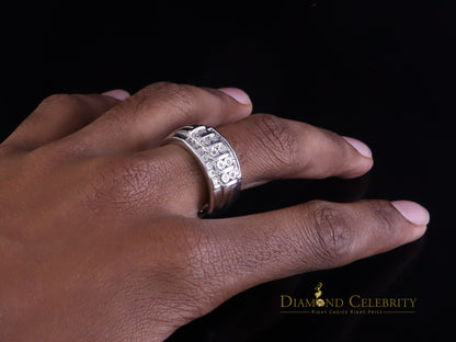 DiamondCelebritees 0.10ct Round Cut 925 Silver White Diamond Cluster Men's Wedding Band Ring SZ 11