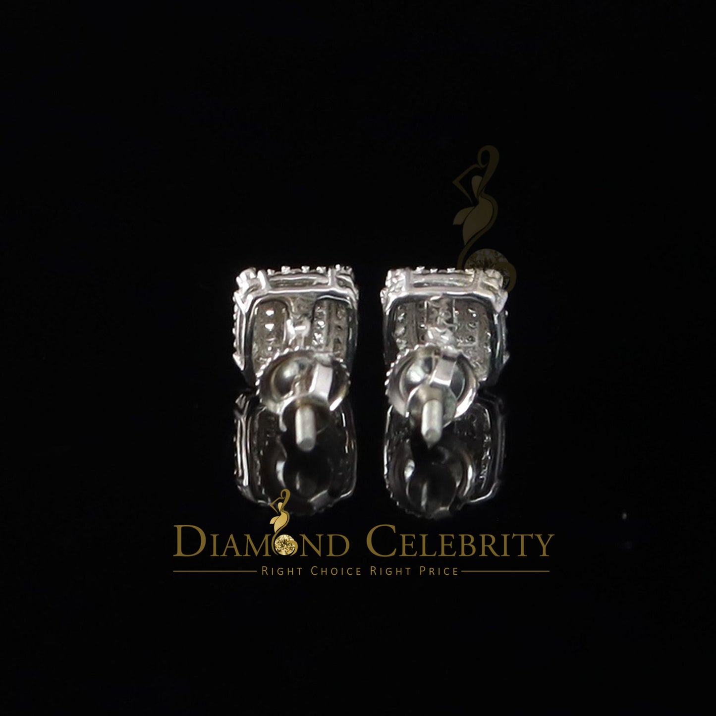 DiamondCelebritees 0.15ct Diamond 925 Sterling Silver White Square Earring For Men's / Women's