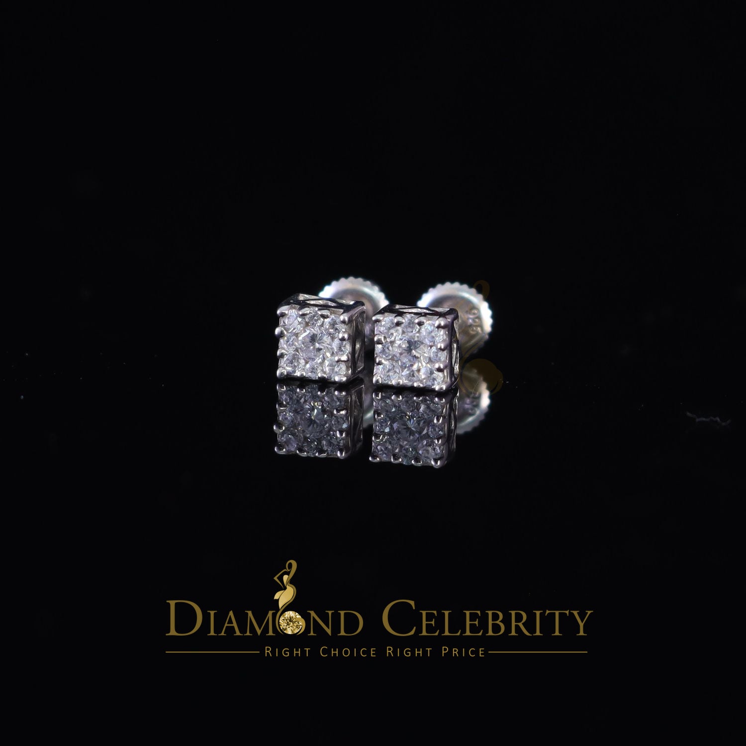 DiamondCelebritees  0.55ct Cubic Zirconia 925 White Sterling Silver Women's Hip Hop Square Earrings