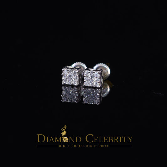 DiamondCelebritees  0.55ct Cubic Zirconia 925 White Sterling Silver Women's Hip Hop Square Earrings