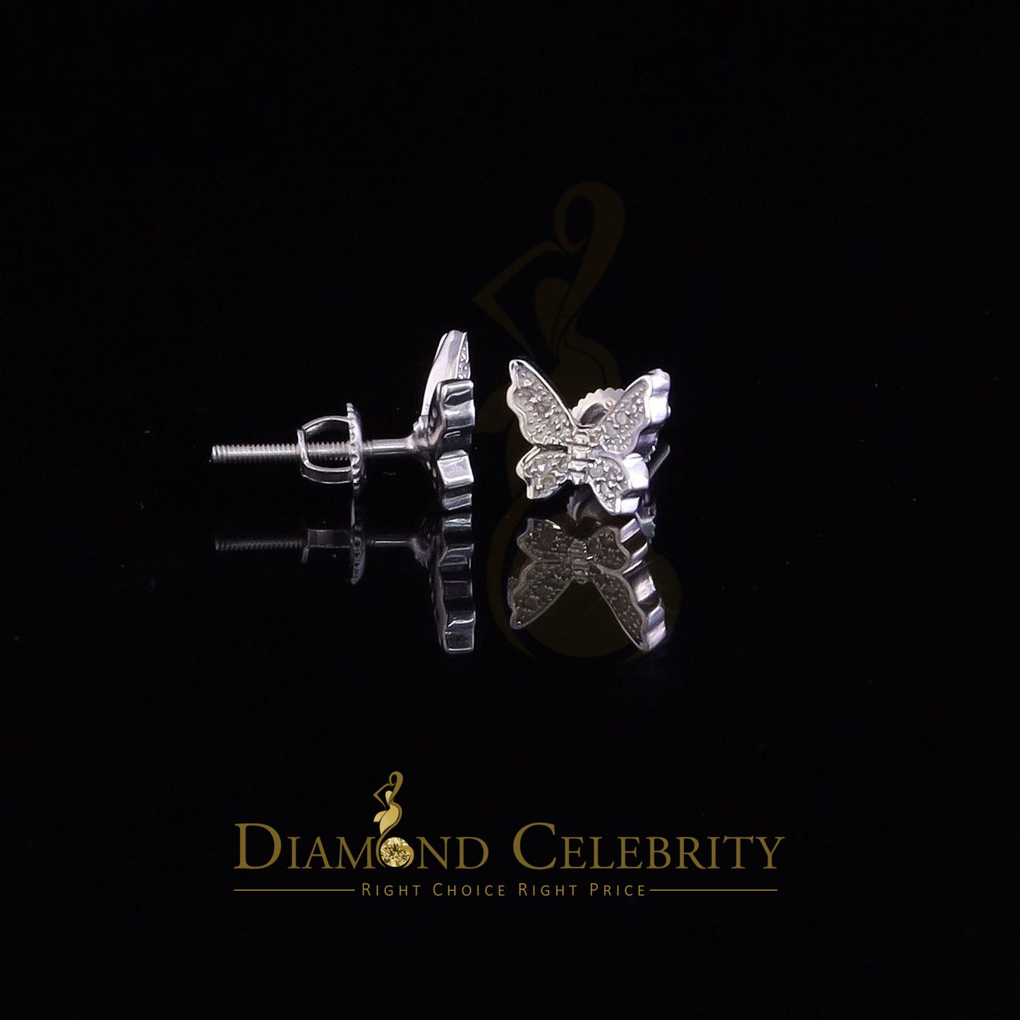 DiamondCelebritees Men's & Women 0.10ct Real Diamond Stud Butterfly Earrings in White 925 Silver