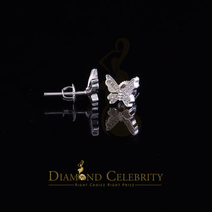 DiamondCelebritees Men's & Women 0.10ct Real Diamond Stud Butterfly Earrings in White 925 Silver
