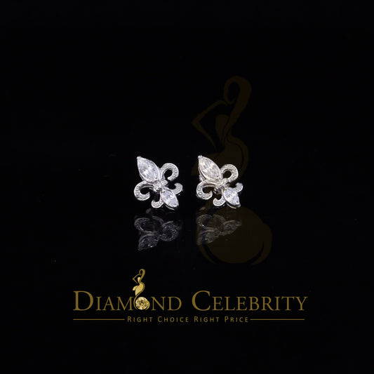 DiamondCelebritees  925 White Silver Womens Fleur de Lis Screw Back 2.43ct Cubic Zirconia Earrings