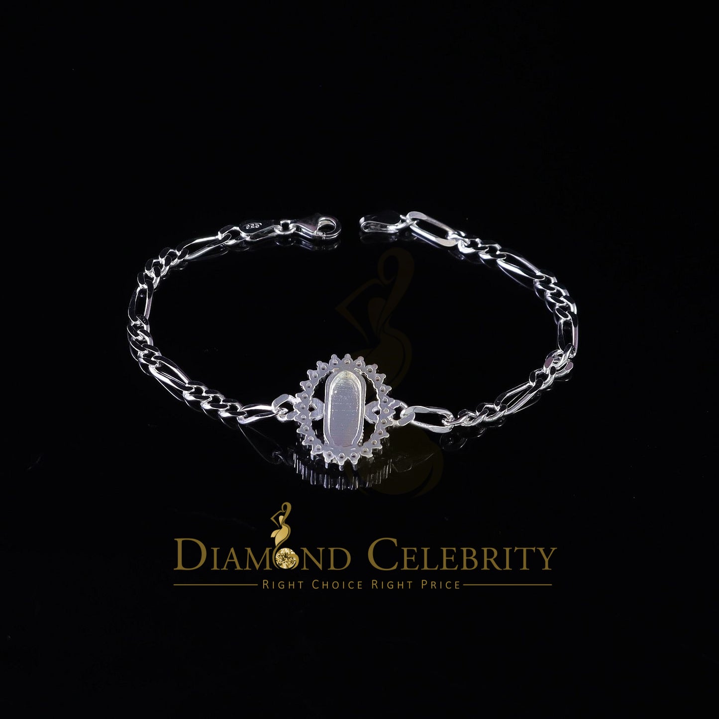 Diamondcelebritees Virgin Merry CZ 925 Sterling Silver White Oval Shape Women's Religious Bracelet