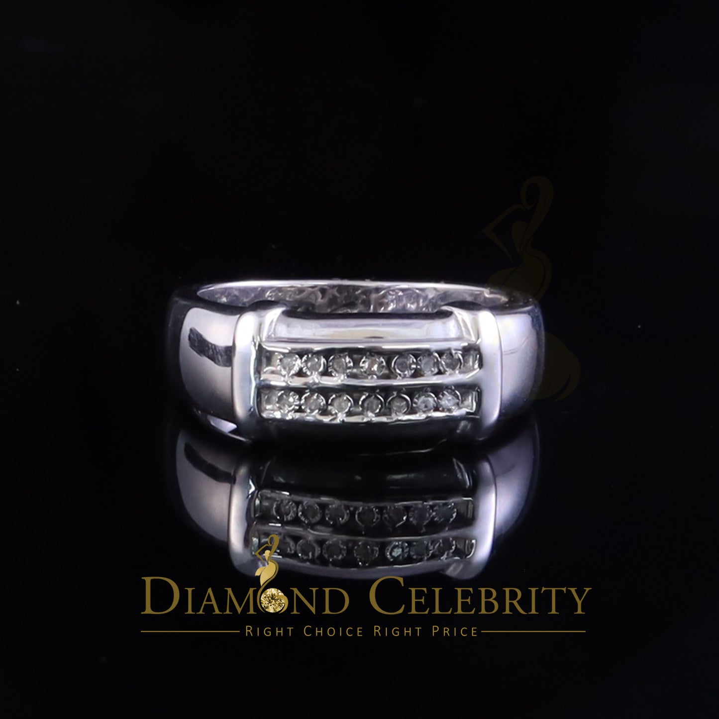 DiamondCelebritees 0.05cts Sterling White Double Row Men's Wedding Band Rings Size 10 In 925 Silver