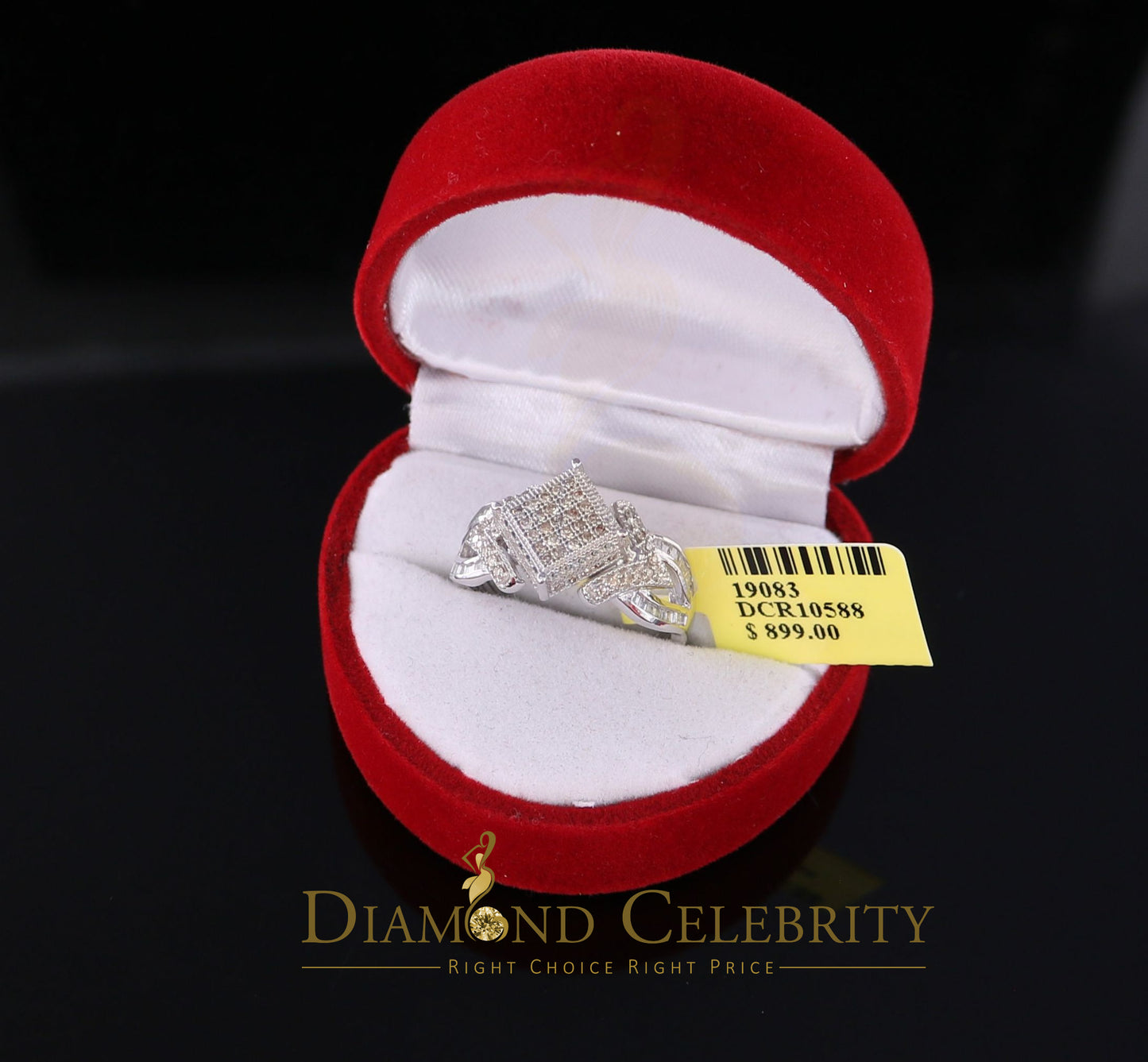 DiamondCelebritees 0.50 CT Real Diamond 925 Silver White Cinderella Womens Ring Size 7