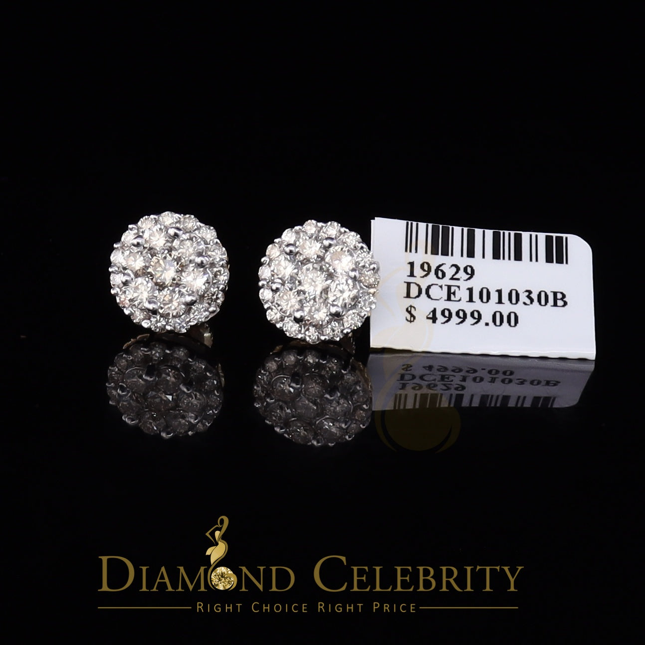 DiamondCelebritees 10K Real Yellow Gold w/Real 1.66 CT Diamond Men's/Women's Stud Earring