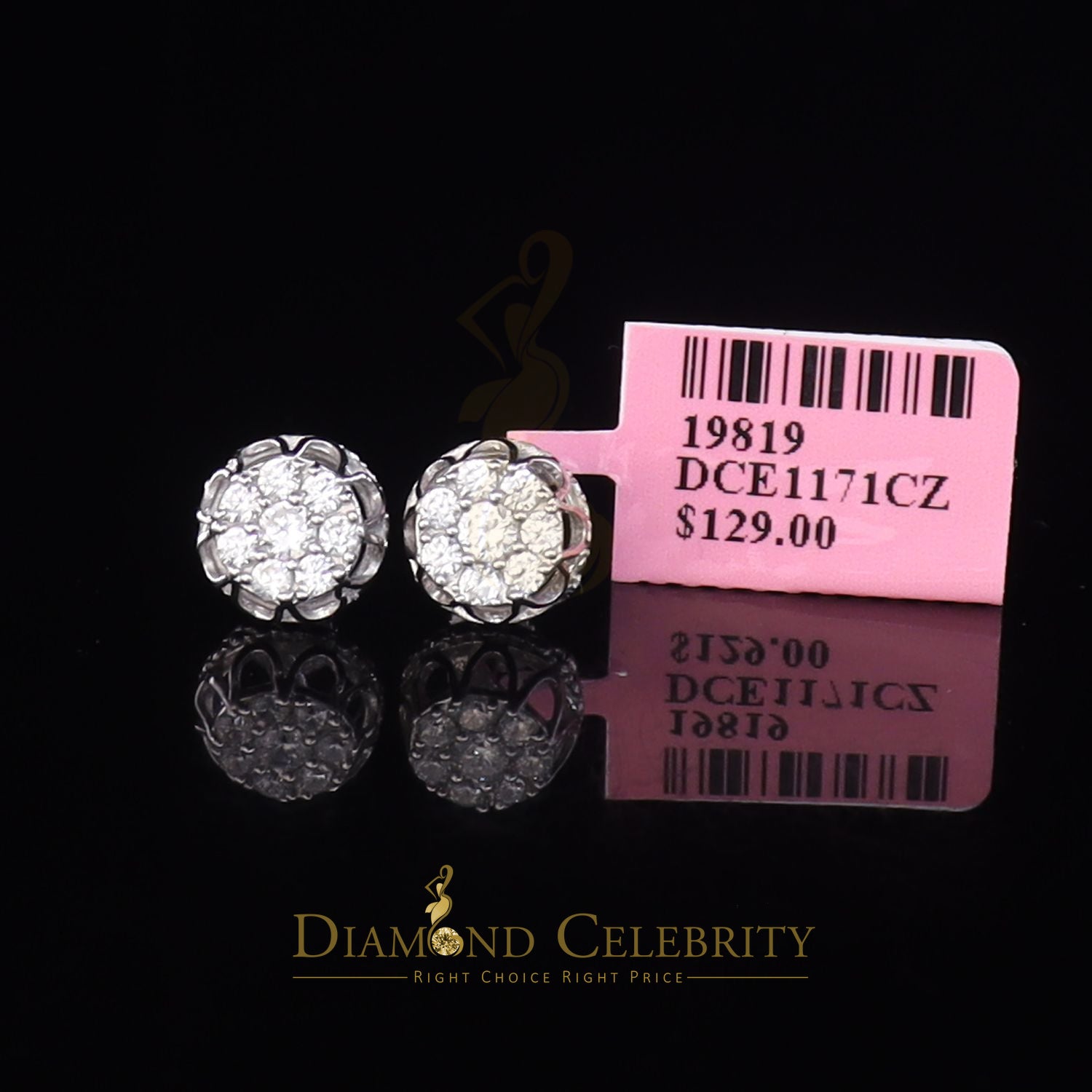 DiamondCelebritees  1.14ct Cubic Zirconia 925 White Silver Women's & Men's Hip Hop Flower Earrings