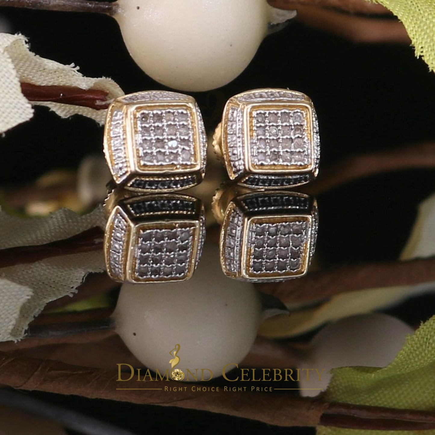 DiamondCelebritees 0.10ct Diamond Stud Earrings For Women Yellow 925 Sterling Silver Stud For unisex