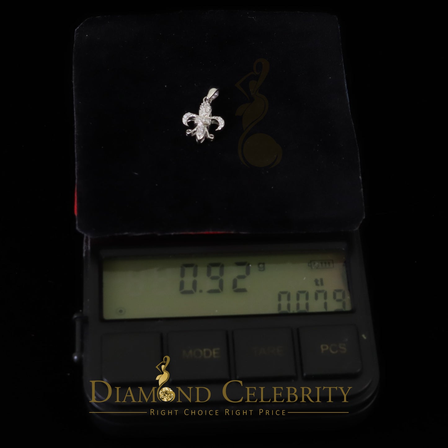 DiamondCelebritees Beautiful Sterling Silver Fleur De Lis White Pendant with 0.17ct Cubic Zirconia