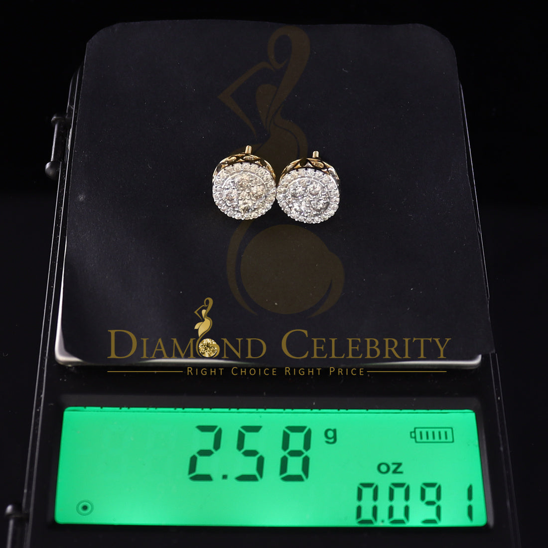 DiamondCelebritees 10K Real Yellow Gold with Real 1.00ct Diamonds Round Stud Earrings
