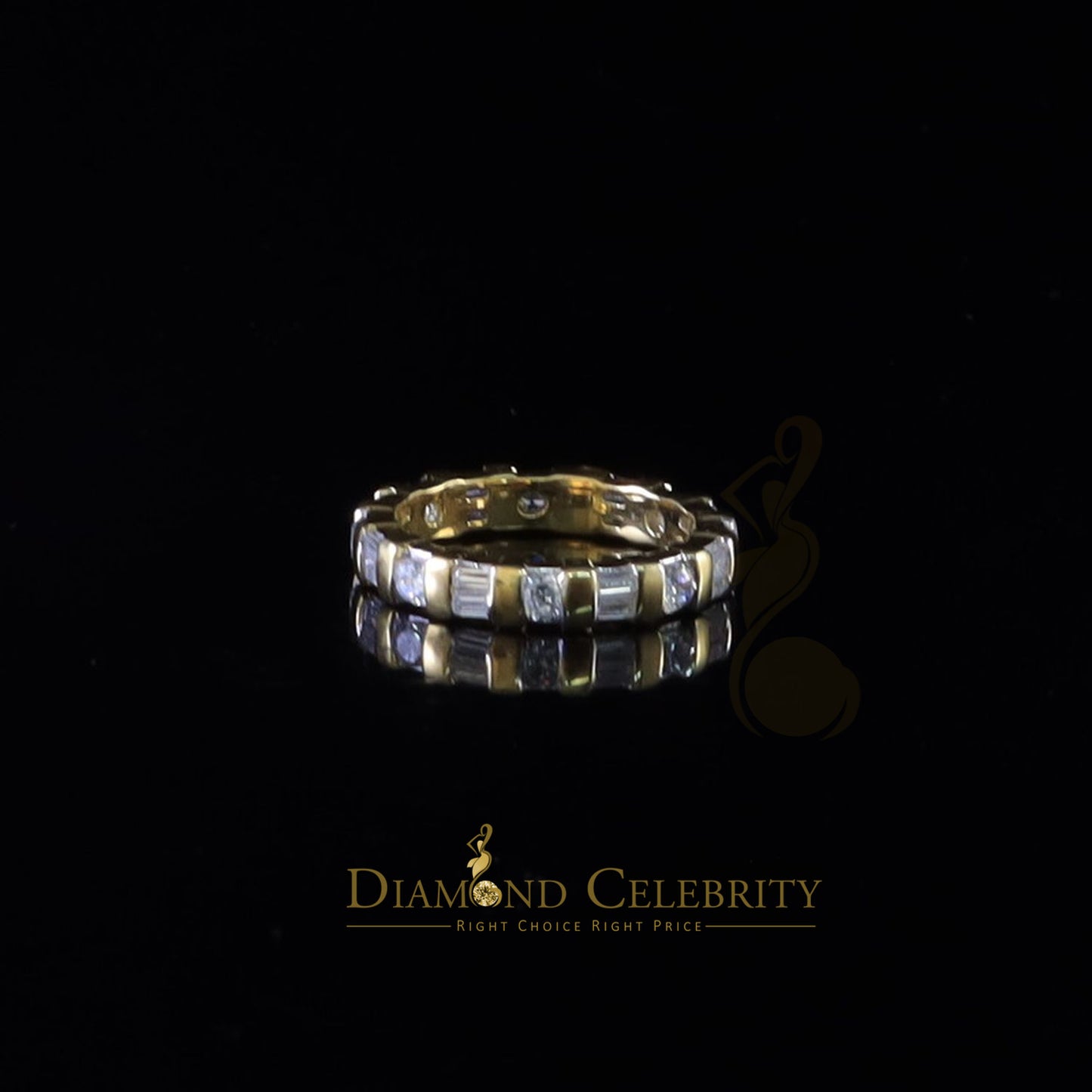 DiamondCelebritees 925 Sterling Yellow Silver 3.12ct Cubic Zirconia Eternity Women's Ring Size 8