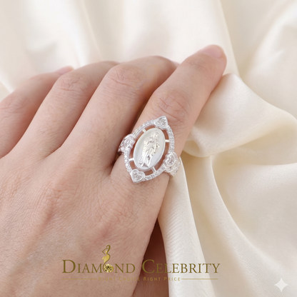 DiamondCelebritees White 925 Silver Saint Jude Thaddeus CZ Women's Medallion Religious Ring SZ 6