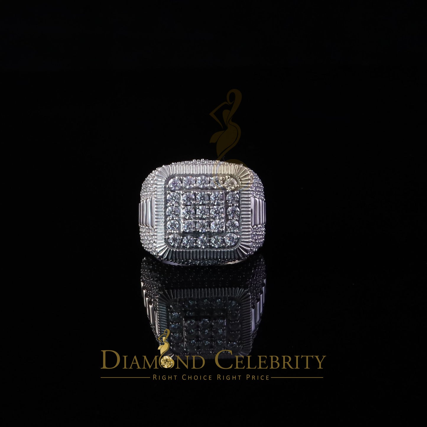 DiamondCelebritees Sterling 925 White Silver 6.50ct VVS 'D' Moissanite Square Rings SZ10 for Men's