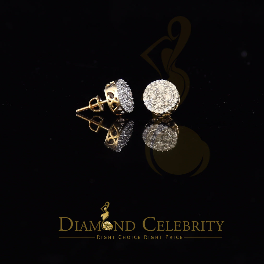 DiamondCelebritees 10K Real Yellow Gold with Real 1.00ct Diamonds Round Stud Earrings
