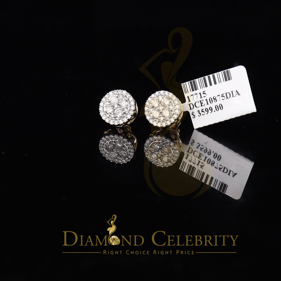 DiamondCelebritees 10K Real Yellow Gold with Real 1.00ct Diamonds Round Stud Earrings