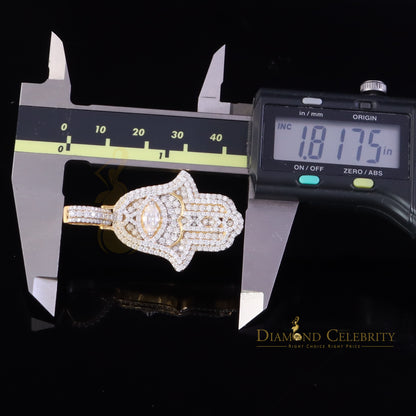 Diamondcelebritees 3.00ct Moissanite VVS D Baguette 925 Silver Yellow Hamsa Pendant For Women's