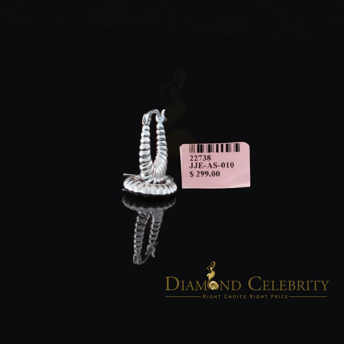 925 Silver 14mm Textured U-hoop or shrimp-style earrings with a ribbed pattern