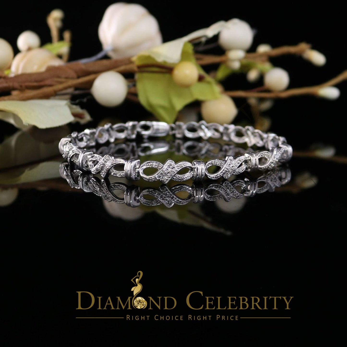 Diamondcelebritees 925 Sterling Silver White Bracelete Size 7 Inch with 0.22CT Genuine Diamonds
