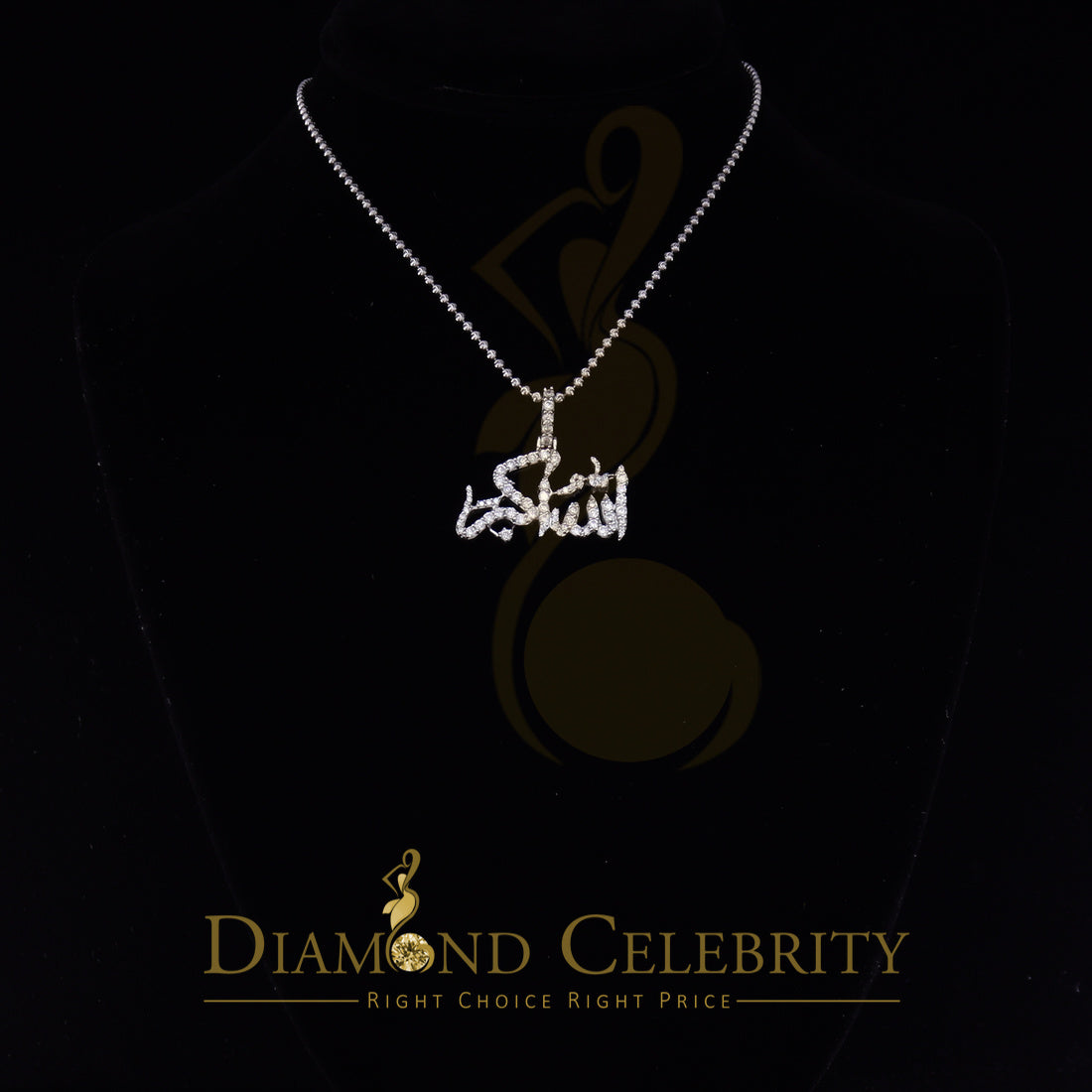DiamondCelebritees White 925 Sterling Silver with allah-hu-Akbar Pendant 5.70ct Cubic Zirconia