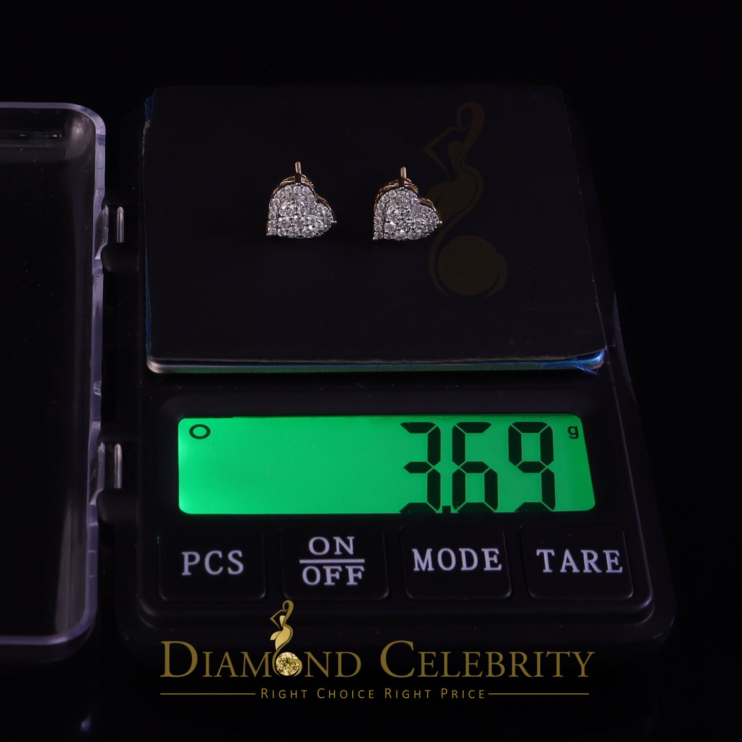 DiamondCelebritees Genuine 1.10ct Vvs 'D' Color Moissanite Heart Earring 10k Real Yellow Gold