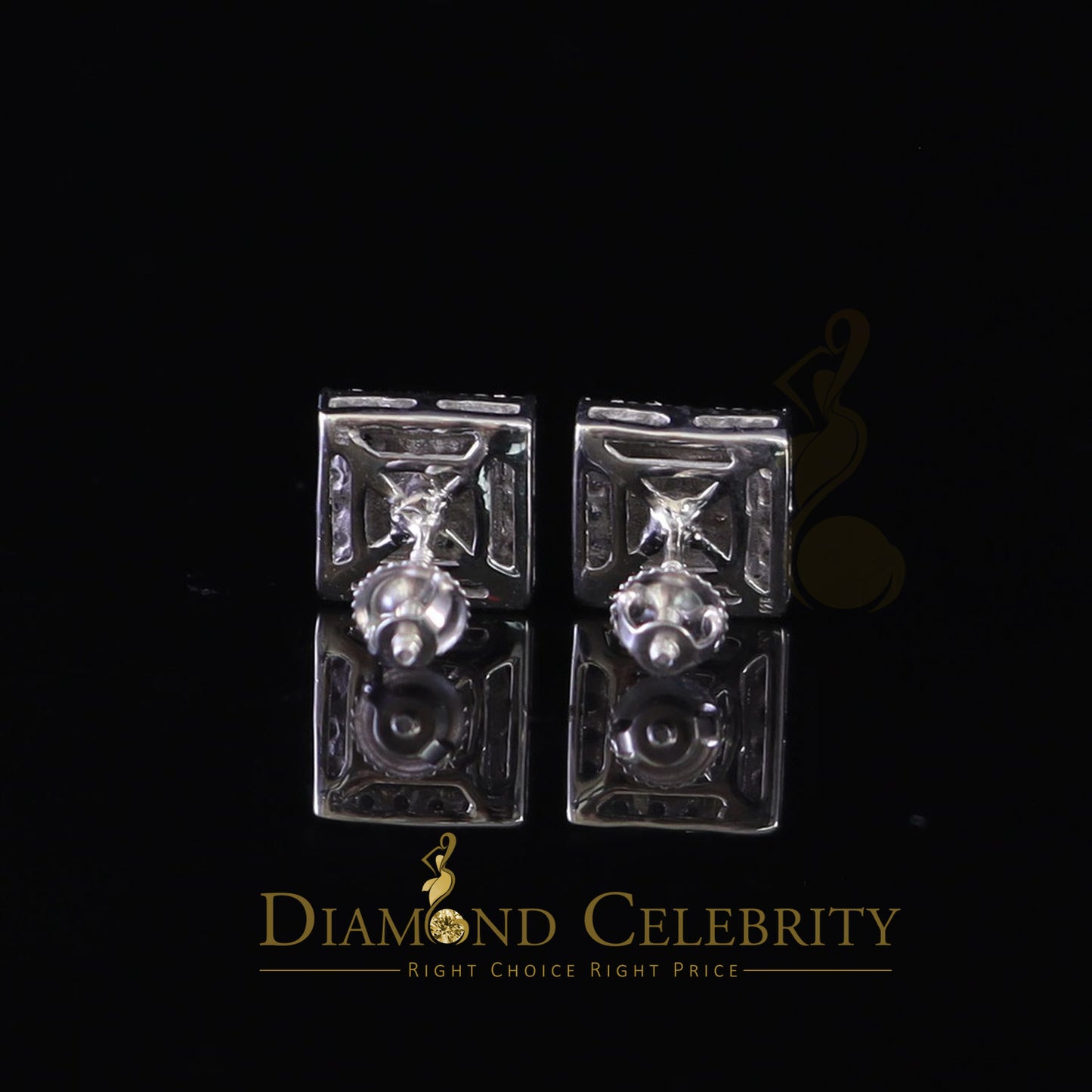 Diamondcelebritees 1.00ct Moissanite White 925 Sterling Silver Women's Square Shape Nugget Earrings