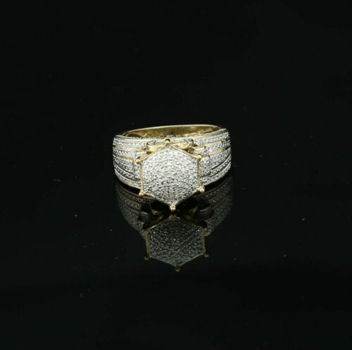 King Of Bling's 0.20 CT Real Diamond Womens 925 Sterling Silver Yellow Ring Cocktail Size 8