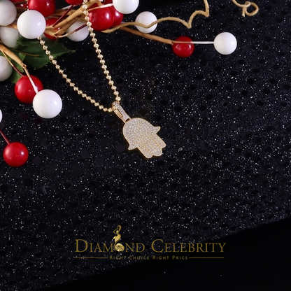 DiamondCelebritees  Real 0.33ct Diamond 925 Sterling Silver HAMSA Charm Necklace Pendant in Yellow