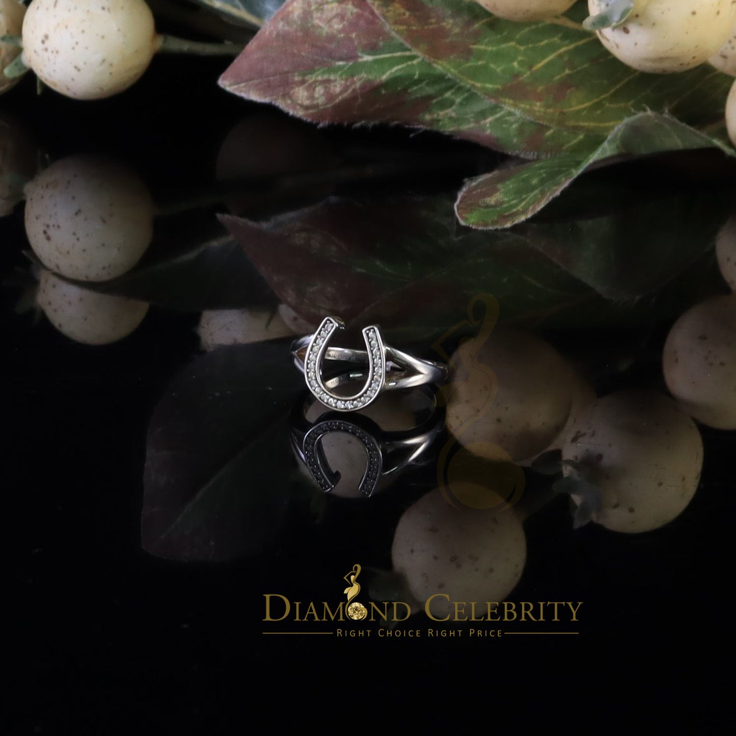 DiamondCelebritees Sterling 0.25ct Cubic Zirconia White Silver Horseshoe Womens / Men's Ring Size 8