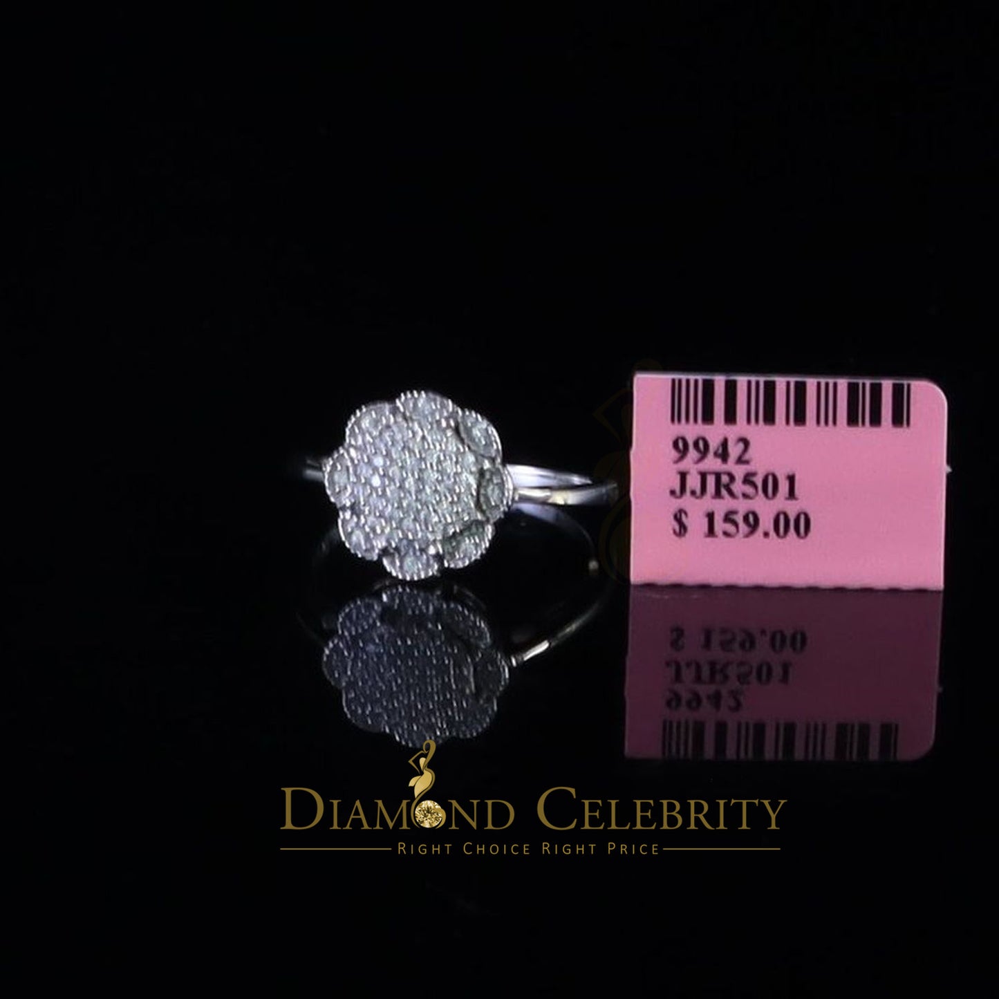 DiamondCelebritees 0.49ct Cubic Zirconia Sterling White Silver Flower Engagement Womens Ring Size 7